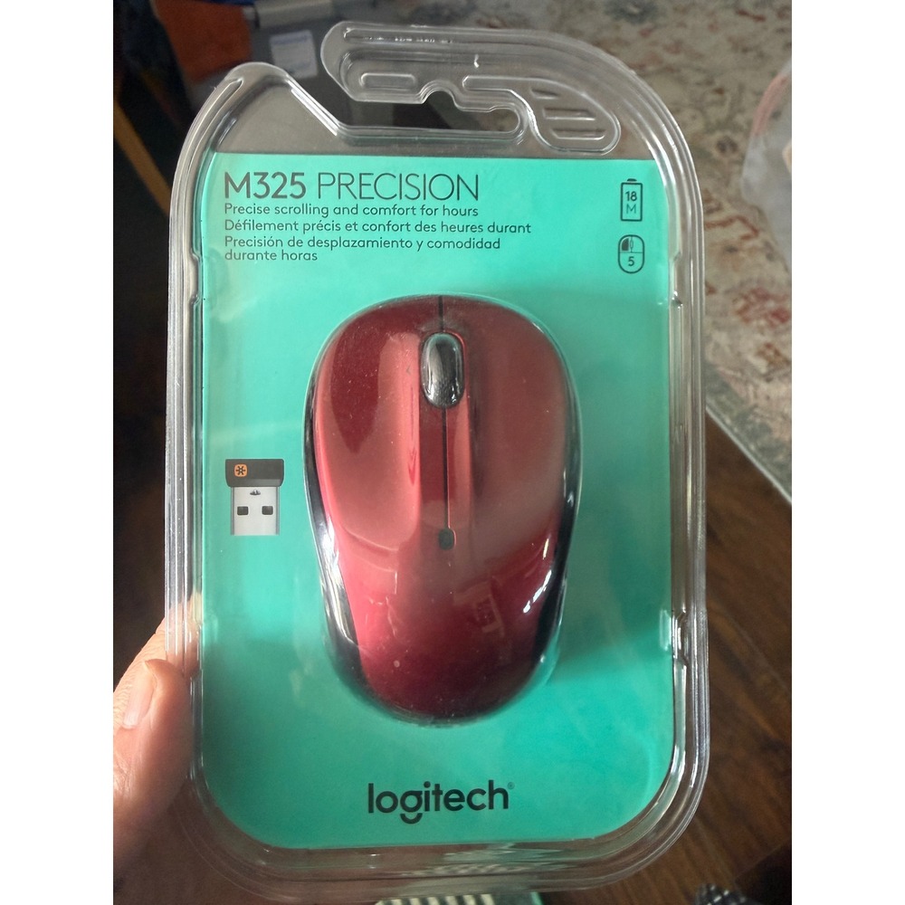 Logitech M325 Precision‎ Wireless Mouse Dark Red Metallic USB Nano Receiver NEW